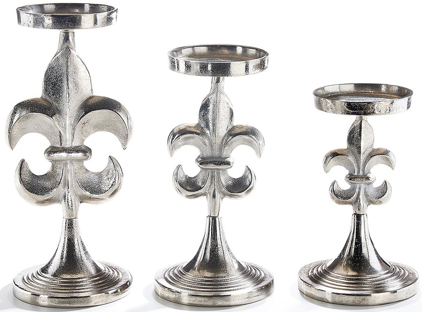 Kobolo Kerzenhalter Kerzenständer LILY aus Metall in silber 3er Set (Fleur-de-Lys) von Kobolo