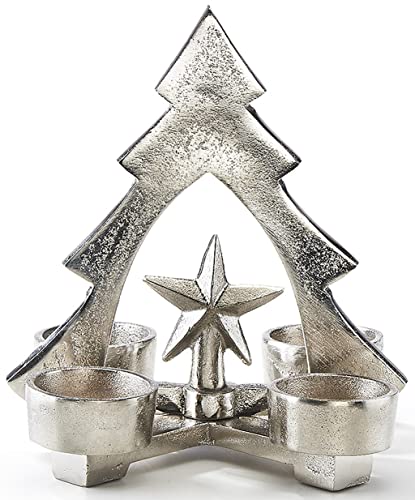 Kobolo Kerzenhalter Teelichthalter -Weihnachtsbaum- Metall - Silber - 16x14x18 cm von Kobolo