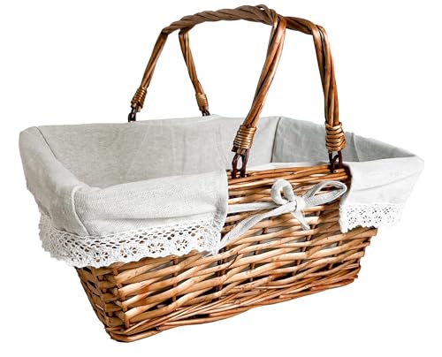 Kobolo Klappbügelkorb Weidenkorb mit Klapphenkeln eckig Textilfutter mit Häkelborte - braun - 40x30x19/34H cm Kobolo Klappbügelkorb Weidenkorb mit Klapphenkeln eckig Textilfutter mit Häkelborte - braun - 40x30x19/34H cm von Kobolo