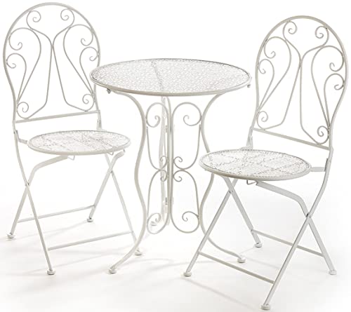 Kobolo Metalltischset Gartentischset Tisch und Zwei Stühle aus Metall in der Farbe Cream von Kobolo