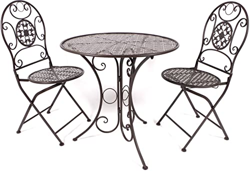 Kobolo Metalltischset Gartentischset Tisch und Zwei Stühle aus Metall in der Farbe braun von Kobolo