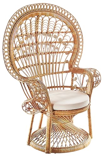 Kobolo Pfauenthron Rattansessel Peacock aus Rattan inklusive Kissen - 130 cm hoch - Braun - Boho - Innenbereich geschützter Außenbereich- Flechtwerk von Kobolo