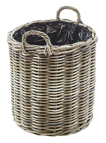 Kobolo Pflanzgefäß rund aus Rattan mit Folie in kubu Grey, Gr. klein: Ø40 cm, 40x40x48 cm, geflochtener Übertopf mit Henkel für Innen- & geschützten Außenbereich, ideal für Terasse oder Balkon Kobolo Pflanzgefäß rund aus Rattan mit Folie in kubu Grey, Gr. klein: Ø40 cm, 40x40x48 cm, geflochtener Übertopf mit Henkel für Innen- & geschützten Außenbereich, ideal für Terasse oder Balkon von Kobolo