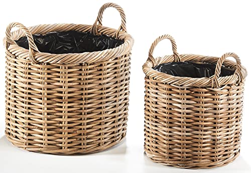 Kobolo Pflanzkorb Übertopf rund aus Rattan mit Folie und Griffen in kubu Grey grau im 2er Set Kobolo Pflanzkorb Übertopf rund aus Rattan mit Folie und Griffen in kubu Grey grau im 2er Set von Kobolo
