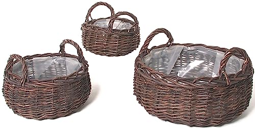 Kobolo Pflanzschale Pflanzkorb Blumentopf - Weide - braun - 3er Set von Kobolo