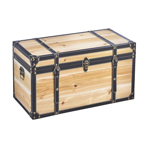 Kobolo Schatztruhe aus Holz – Modell FLORENCE – Holztruhe mit Metalldetails & Kunstlederverschlüssen, Aufbewahrungskiste 70x35x38 cm von Kobolo