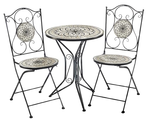 Kobolo Sitzgruppe Gartenmöbel Mosaikoptik - 1 Tisch - 2 Stühle - Metall - grau-weiß von Kobolo