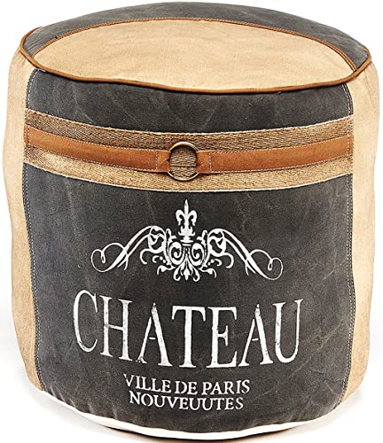 Kobolo Sitzpouf rund Pouf Sitzwüfel Hocker - Chateau - aus Canvas - mit Applikationen von Kobolo