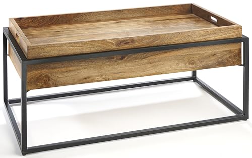 Kobolo Tisch Couchtisch Wohnzimmertisch aus Mangoholz und Metall - abnehmbare Tischplatte von Kobolo