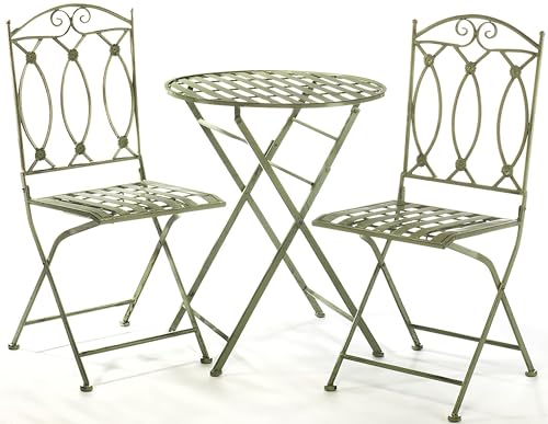 Kobolo Tischset Tischgruppe Set aus Metall - Tisch und Zwei Stühle - pastellgrün - Balkon Terrasse von Kobolo