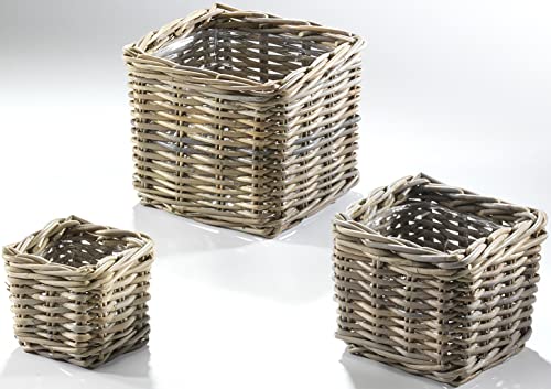 Kobolo Übertopf Rattankorb Pflanzkorb 3er Set eckig - Rattan - grau Kobolo Übertopf Rattankorb Pflanzkorb 3er Set eckig - Rattan - grau von Kobolo