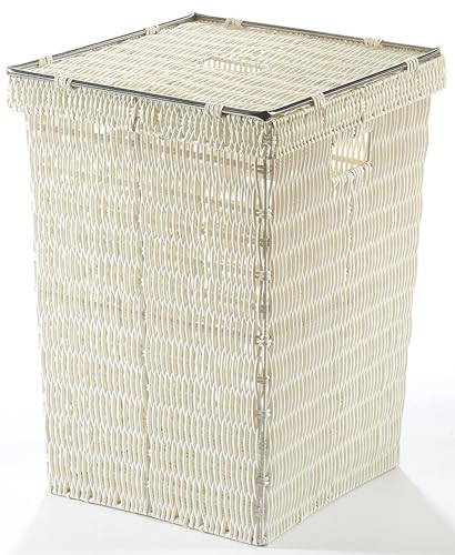 Kobolo Wäschebehälter Wäschesammler mit Deckel aus Kunststoff - weiß von Kobolo