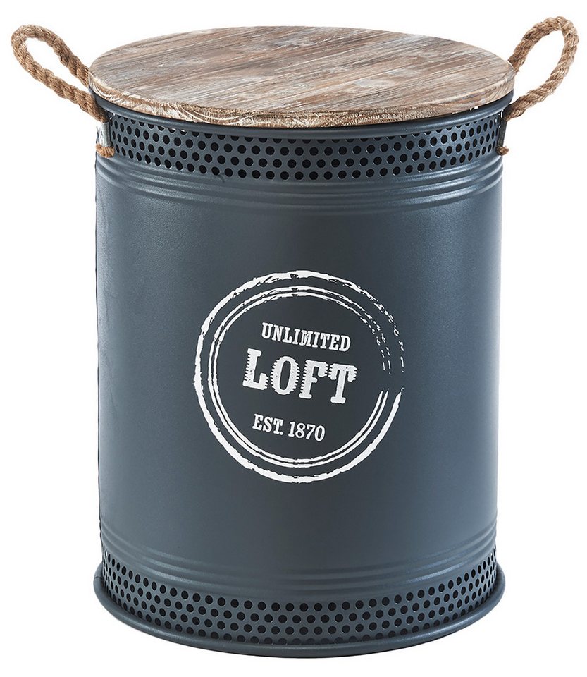 Kobolo Wäschekorb Aufbewahrungsbox LOFT ANTHRAZIT aus Metall und Holz (Stück, 1 St., mit Deckel und Griffen), Gr. L 40 x 52 cm von Kobolo
