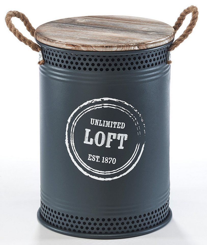 Kobolo Wäschekorb Aufbewahrungskorb LOFT ANTHRAZI aus Metall und Holz (Stück, 1 St., mit Deckel und Griffen), Gr. M 34 x 47 cm von Kobolo