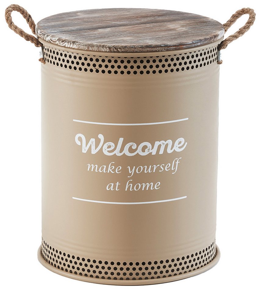 Kobolo Wäschekorb Aufbewahrungskorb WELCOME BRAUN cm aus Metall und Holz mit Deckel und (Stück, 1 St., mit Deckel und Griffen), Gr. L 40 x 52 cm von Kobolo