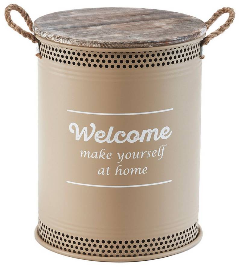 Kobolo Wäschekorb Aufbewahrungskorb WELCOME BRAUN cm aus Metall und Holz mit Deckel und (Stück, 1 St., mit Deckel und Griffen), Gr. L 40 x 52 cm von Kobolo