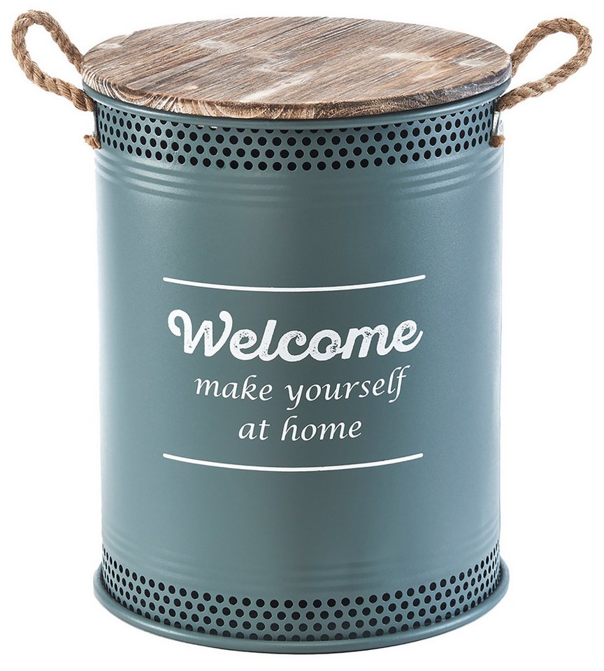 Kobolo Wäschekorb WELCOME GREY Blaugrau - Metall und Holz mit Deckel und Griffen (Stück, 1 St., mit Deckel und Griffen), Gr. L 40 x 52 cm von Kobolo