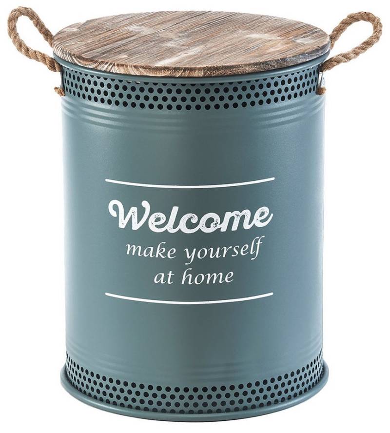 Kobolo Wäschekorb WELCOME GREY Blaugrau - Metall und Holz mit Deckel und Griffen (Stück, 1 St., mit Deckel und Griffen), Gr. L 40 x 52 cm von Kobolo