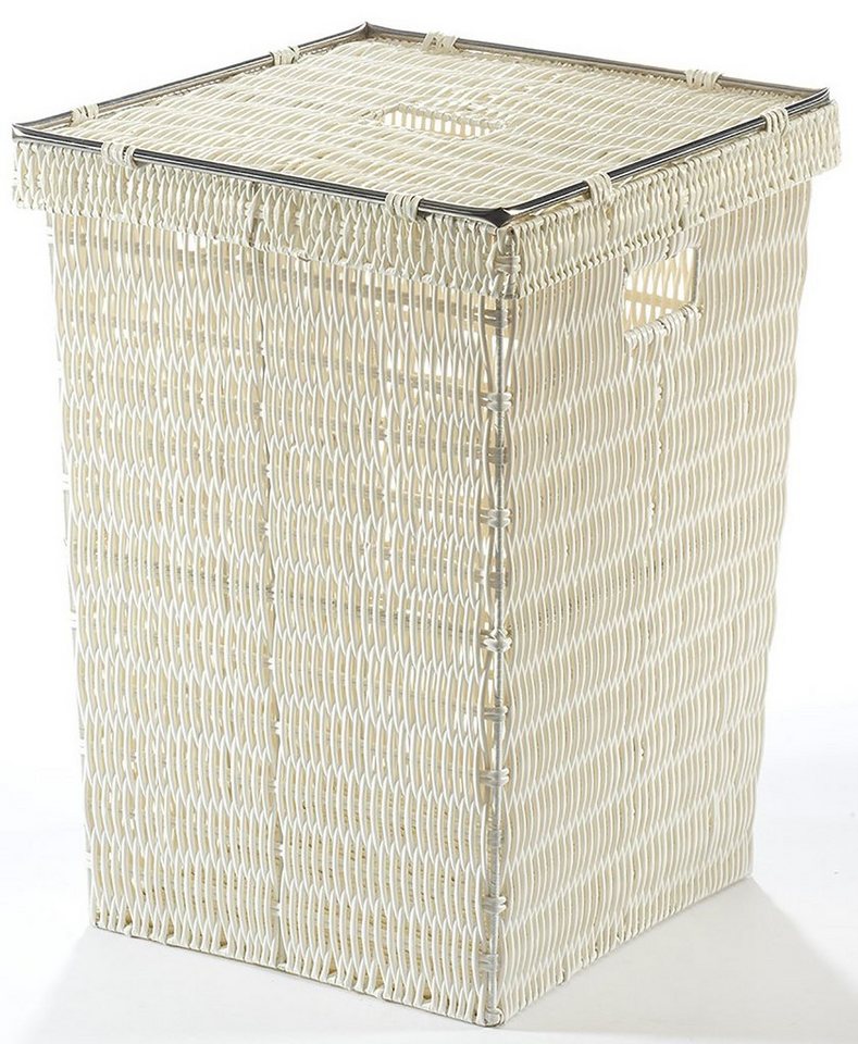 Kobolo Wäschekorb Wäschebehälter Korb mit Deckel aus Kunststoff - weiß von Kobolo
