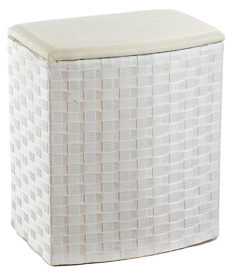 Kobolo Wäschesortierer Wäschebehälter Wäschesammler - Nylon - beige weiß (Stück, mit Deckel), 45x33x53 cm von Kobolo