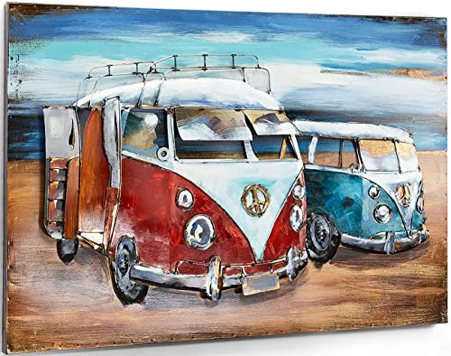 Kobolo Wandbild Wanddeko Metallbild 3D-Bild - VW BULLY 2-108x72 cm von Kobolo