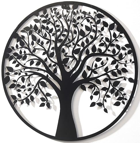 Kobolo Wandbild Wanddeko Metallbild - LIVING - Metall rund schwarz - Lebensbaum Baum - 60cm von Kobolo
