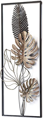 Kobolo Wandbild Wanddeko Metallbild Wandkunst modern- MONSTERA - Metall - 29x74 cm - schwarz-gold von Kobolo