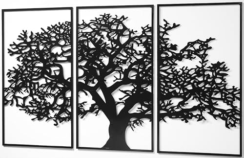 Kobolo Wandbild Wanddeko Metallbild - TREE - Metall - dreiteilig - schwarz - Baum Lebensbaum - XXL von Kobolo