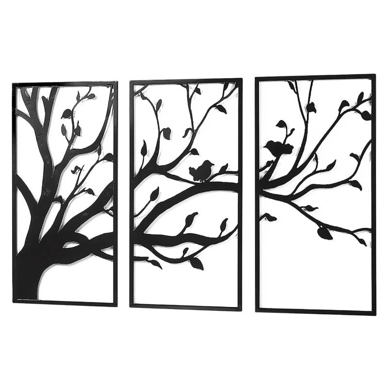 Kobolo Wandbild Wanddeko Metallbild TREE dreiteilig Baum mit Vögeln XXL von Kobolo