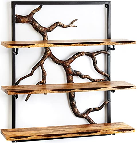 Kobolo Wandregal Hängeregal Bücherregal -AST Zweig- 3 Böden - 59x20x66 cm - aus Eisen und Holz von Kobolo