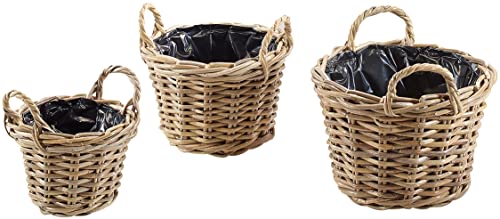 Kobolo Rattanübertopf Pflanzkorb aus Rattan rund Übertopf Rattan mit Folie 3er Set von Kobolo