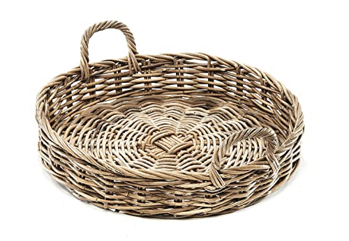 Kobolo Tablett Dekotablett Serviertablett aus Rattan rund -kubu grau- 49x49x10cm von Kobolo