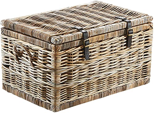 Kobolo Truhe Korbtruhe Sitztruhe - Rattan - grau - mit Textil - 70x45x40 cm von Kobolo