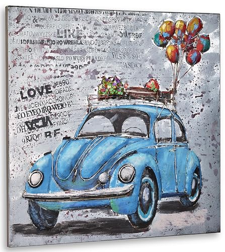 Wandbild Wanddeko Metallbild 3D-Bild - BEETLE - XXL - 80x80cm - Käfer Auto Motiv von Kobolo