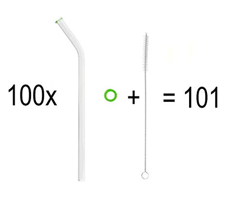 KOCH Glas Trinkhalm, gebogen, limone, mit Bürste, VORTEILSPACK (100) von Koch