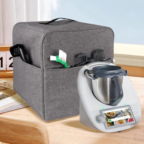 KochSync Staubschutzabdeckung für Thermomix TM5/TM6 Hülle – Graue Abdeckhaube mit 4 Taschen, Wasserdicht & Antibakteriell, Küchenmaschine Staubschutz Abdeckhaube - Staubhaube, tasche von KochSync