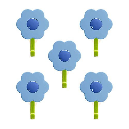 Kochblume 1-3-5-10er Set | Haken S, L, Wandhaken, Küchenhaken, Mehrzweckhaken, Schlüsselhaken | In der bunten Box (blau-DKL-blau, 5er Set S) von Kochblume