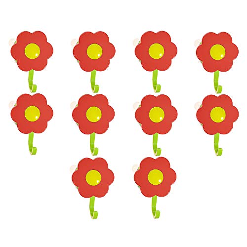 Kochblume 1-3-5-10er Set | Haken S, L, Wandhaken, Küchenhaken, Mehrzweckhaken, Schlüsselhaken | In der bunten Box (rot-gelb, 10er Set L) von Kochblume