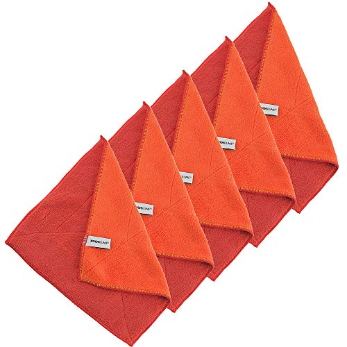 Kochblume 1-3-5-10er Set | Microfasertuch Putztuch 30 x 30cm, Aufnahmefähigeit bis ca. 300 ml | In der bunten Box (rot-orange, 5er Set) von Kochblume