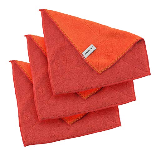 Kochblume 1-3-5-10er Set | Microfasertuch Putztuch 30 x 30cm, Aufnahmefähigeit bis ca. 300 ml | In der bunten Box (rot-orange, 3er Set) von Kochblume