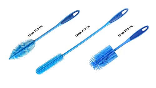 Kochblume Flaschenbürste 36cm & Flaschenbürste Slim & Silikon Spülbürste Rund 3er Set | Premium-Silikon | Hitzbeständig | Spülmaschinenfest | Für Trinkflaschen, Thermoskannen & Gläser | Farbe: blau von Kochblume