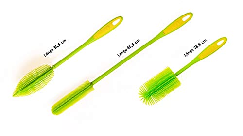 Kochblume Flaschenbürste 36cm & Flaschenbürste Slim & Silikon Spülbürste Rund 3er Set | Premium-Silikon | Hitzbeständig | Spülmaschinenfest | Für Trinkflaschen, Thermoskannen & Gläser | Farbe: limette von Kochblume