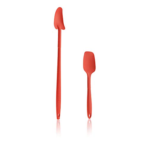 Kochblume Geizhals Set, Restelöffel, Flexlöffel S | Premium Premium-Silikon & BPA freimit Edelstahlkern | In der bunten Box (rot, 2er Set) von Kochblume