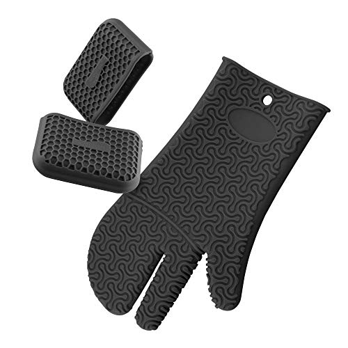 Kochblume Handschuh & Thermo-Fingerschutz 2er Set | Hitzeschutz Set | Premium-Silikon | Hitzebeständig | Spülmaschinenfest | Farbe: anthrazit von Kochblume