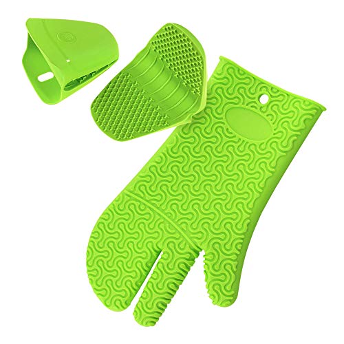 Kochblume Handschuh & Thermo-Fingerschutz 2er Set | Hitzeschutz Set | Premium-Silikon | Hitzebeständig | Spülmaschinenfest | Farbe: limette von Kochblume