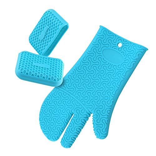 Kochblume Handschuh & Thermo-Fingerschutz 2er Set | Hitzeschutz Set | Premium-Silikon | Hitzebeständig | Spülmaschinenfest | Farbe: türkis Kochblume Handschuh & Thermo-Fingerschutz 2er Set | Hitzeschutz Set | Premium-Silikon | Hitzebeständig | Spülmaschinenfest | Farbe: türkis von Kochblume