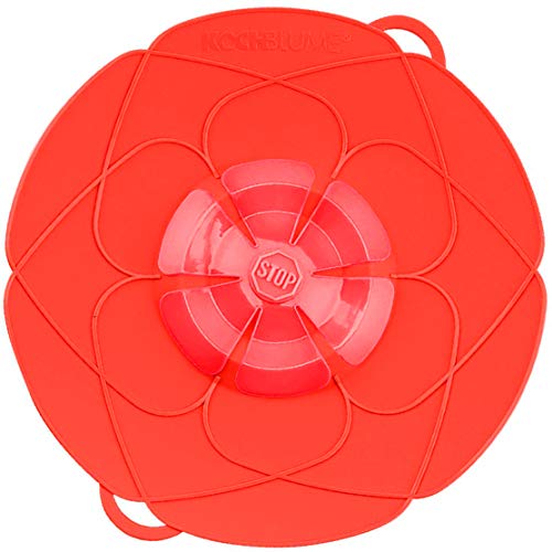 Kochblume - das Original vom Erfinder Armin Harecker L 29 cm rot | Überkochschutz für Topfgrößen von Ø 14 bis 24 cm | Set mit Microfasertuch! von Kochblume