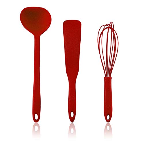 Kochblume Pfannkuchen Set - Schöpfkelle S + Spatel + Schneebesen L - 3 tlg. | Premium-Silikon & BPA frei | Hitzebeständig | Spülmaschinenfest | Farbe: rot von Kochblume