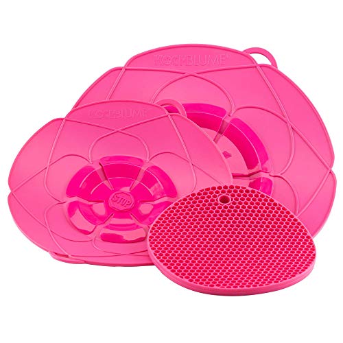 Kochblume Profi-Set für Töpfe von 14 bis 28 cm mit Bionic Multipad als Set in der bunten Box | Silikon Überkochschutz und Untersetzer/Topflappen (pink) von Kochblume