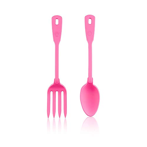 Kochblume Servier Set, 2-teilig, Löffel und Gabel | Premium Premium-Silikon & BPA freimit Edelstahlkern (pink) von Kochblume